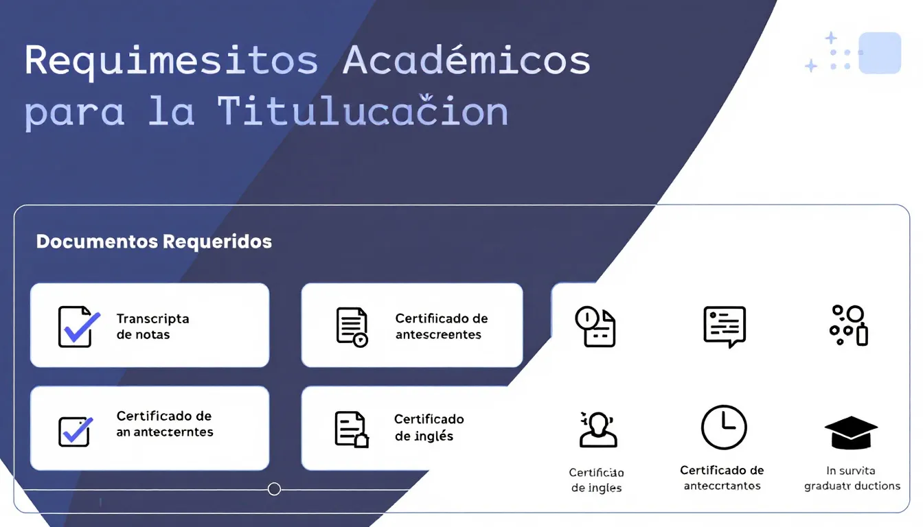 Requisitos académicos para la titulación que incluyen documentos y certificados.