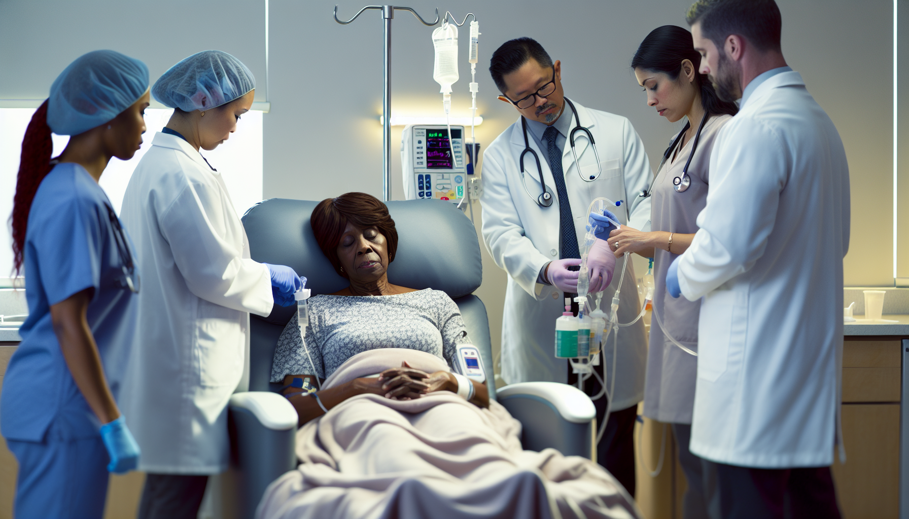 A chemotherapy infusion session for stage 3 colon cancer treatment