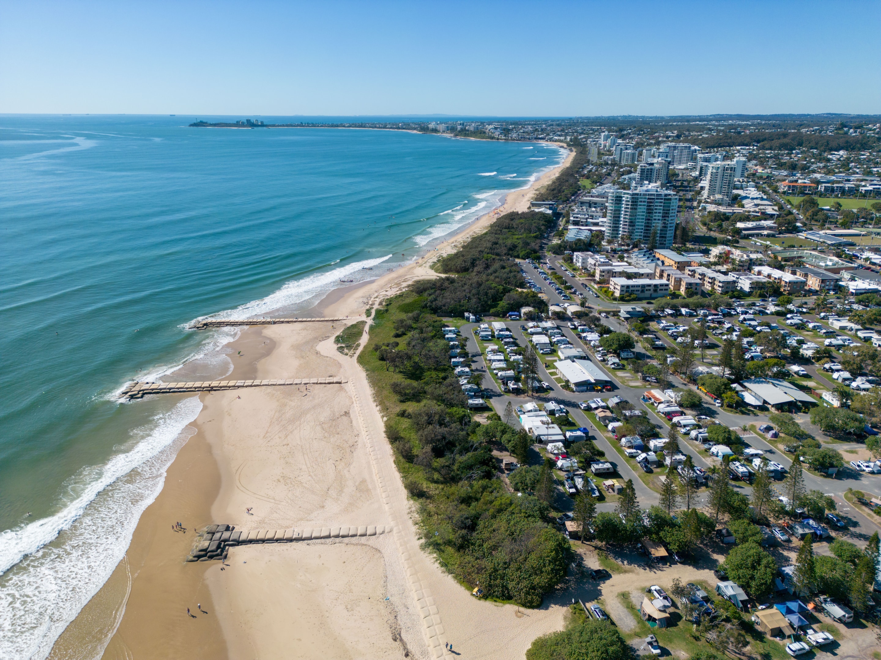 Beautiful aerial view of the city at the coastline in Maroochydore, Queensland best property managers maroochydore