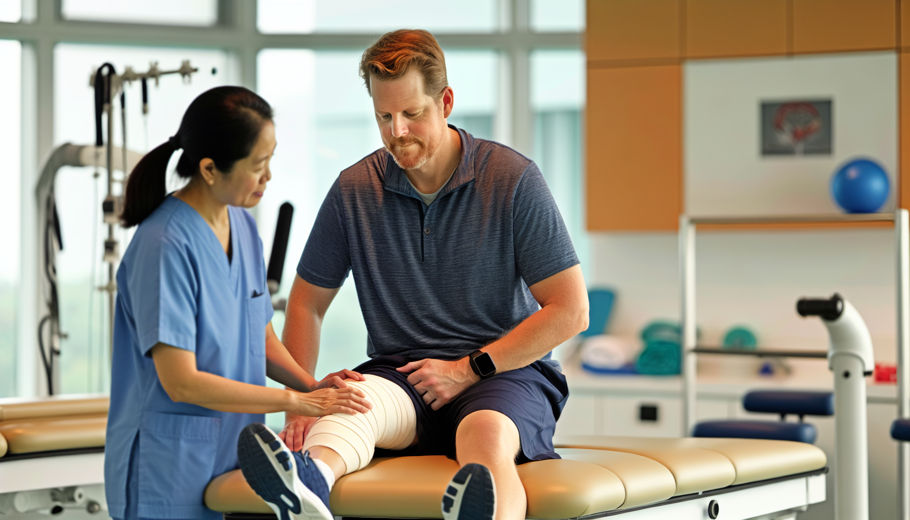 Patient undergoing physical therapy after ACL surgery