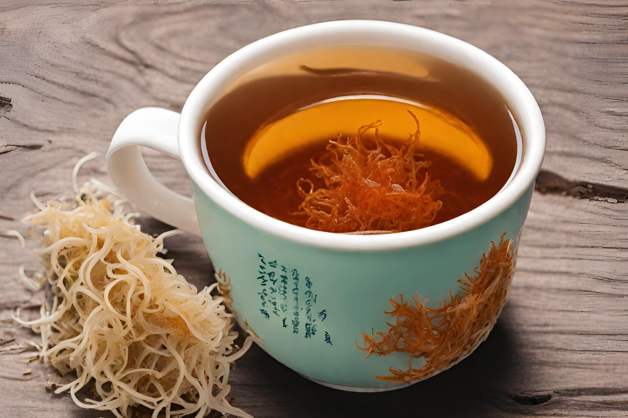 A cup of tea with sea moss gel added to it