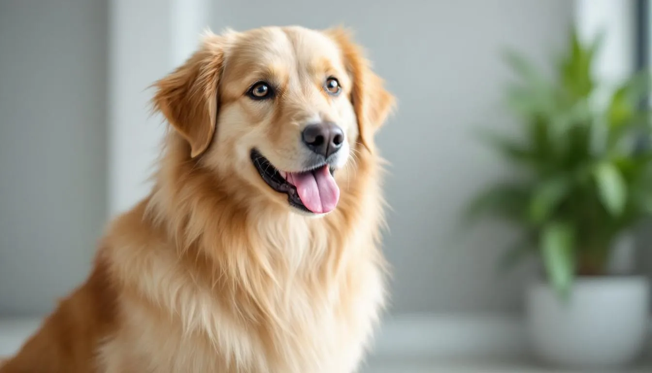 A healthy dog with a full, shiny coat stands proudly, showcasing the successful treatment for hair loss. The dog's skin appears smooth and vibrant, indicating a positive response to therapy for previous skin infections or allergies.
