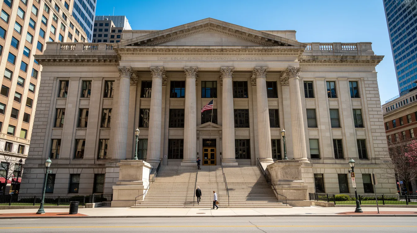 The image depicts the Nashville, Tennessee courthouse, a prominent building characterized by its grand architecture and columns, symbolizing the legal community's role in resolving contract disputes and other legal matters under Tennessee law. This courthouse serves as a vital venue for civil court proceedings, including contract litigation and employment law cases.