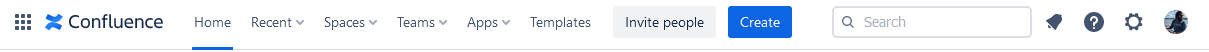 A screenshot of the top bar in Confluence.