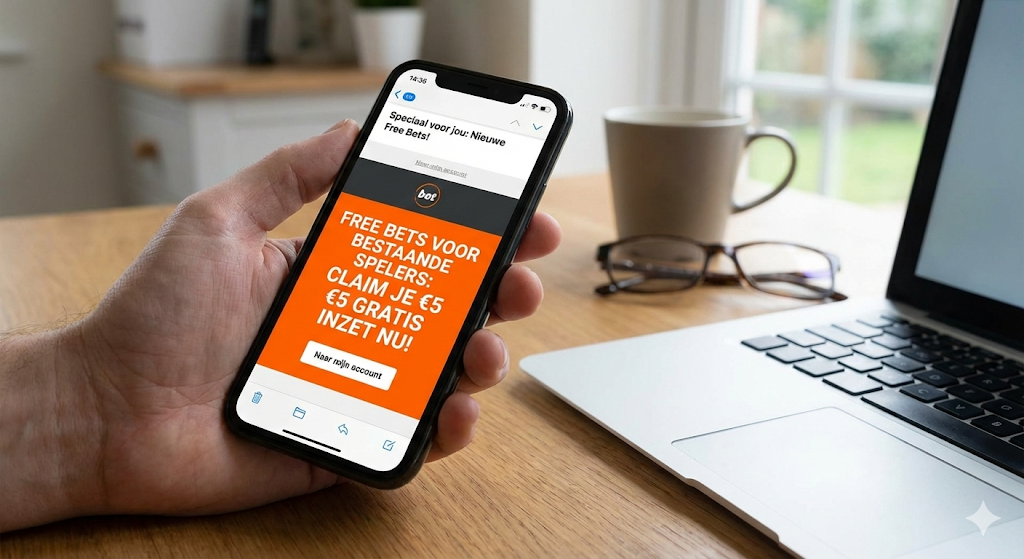 Free bets voor bestaande spelers – promotie met €5 gratis weddenschap claimen via je spelersaccount, inclusief voorwaarden zoals minimale quotering, tijdslimiet en gebruik in het sportsbook per bookmaker.