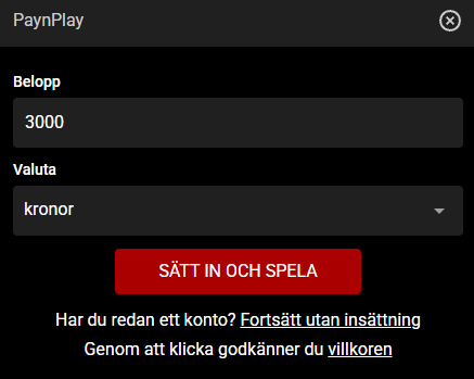 Insättning hos Lord Ping med Pay N Play.