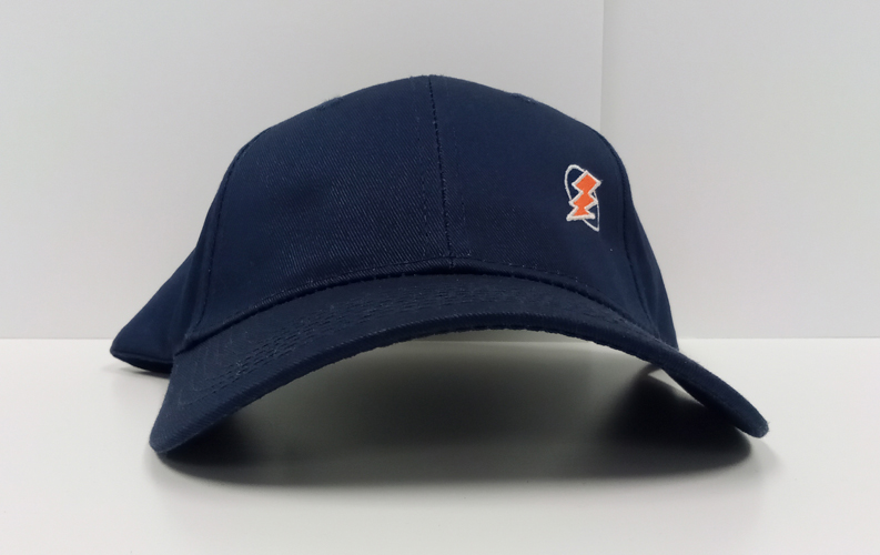 A curved bill hat with Bolt Printing's embroidered logo. Our company is known for quality hat embroidery