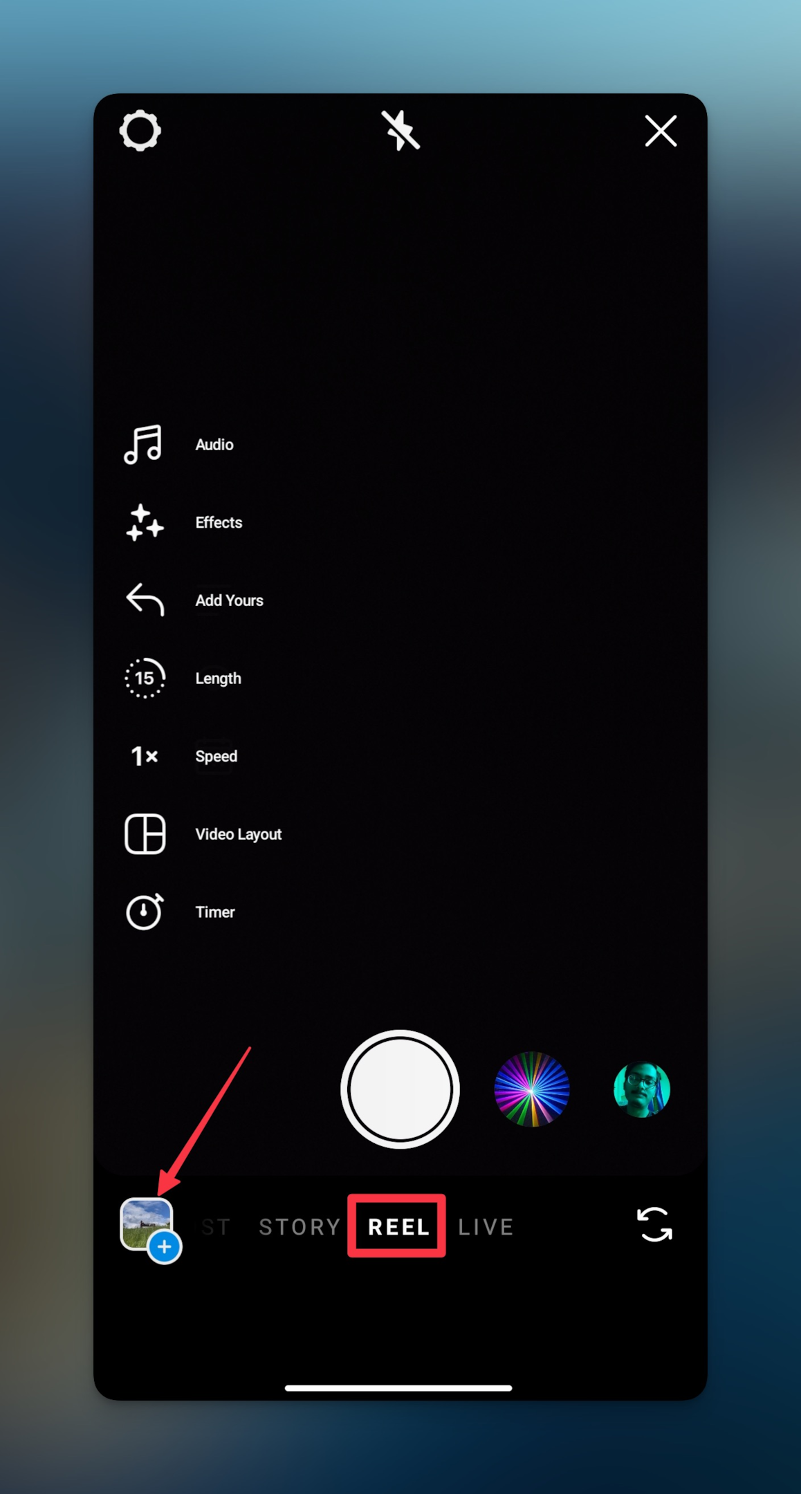 Remote.tools show how to swipe to reels screen & tap on gallery icon to make Instagram reels