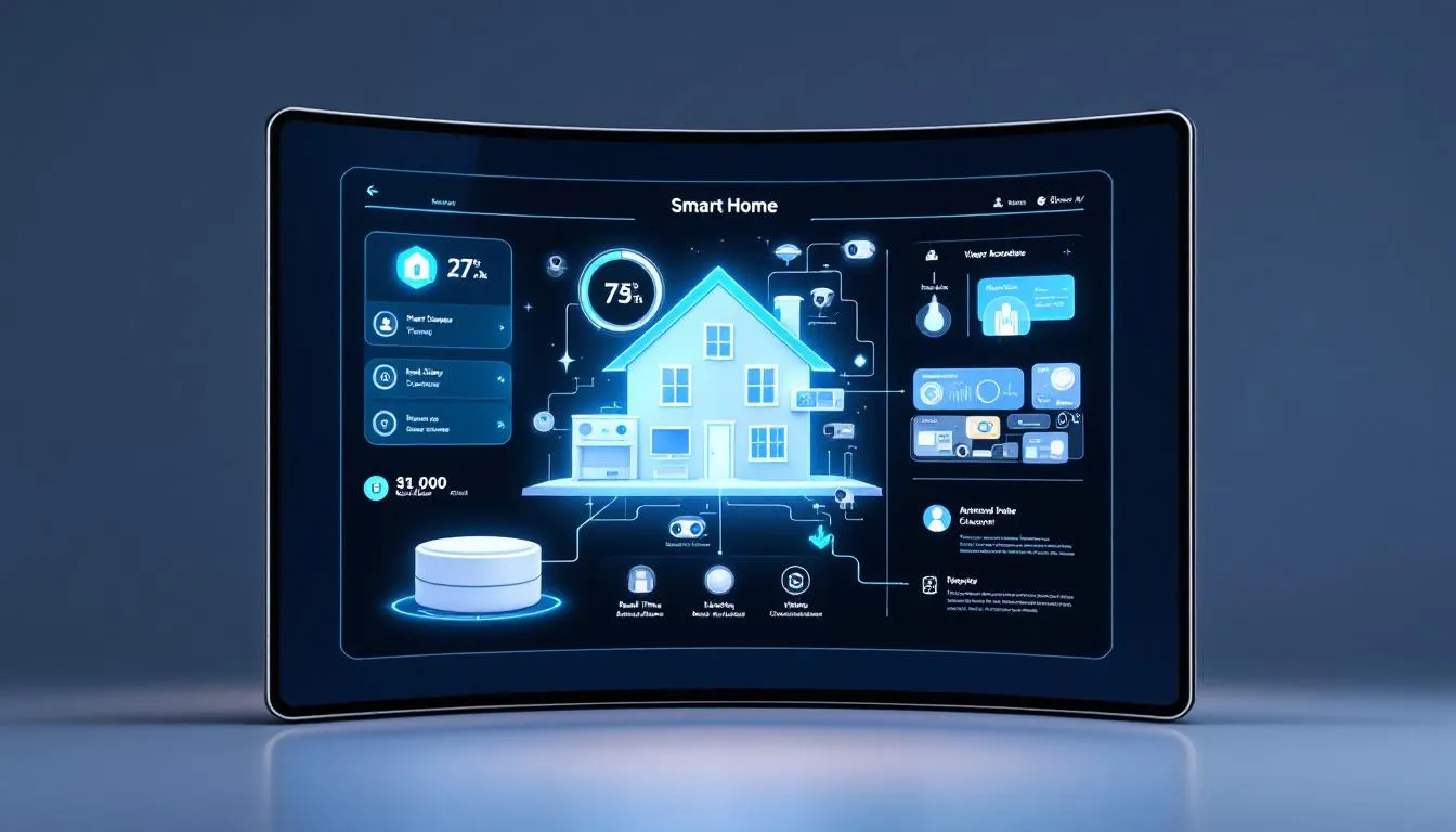 A smart home system interface showcasing integration with various smart devices.