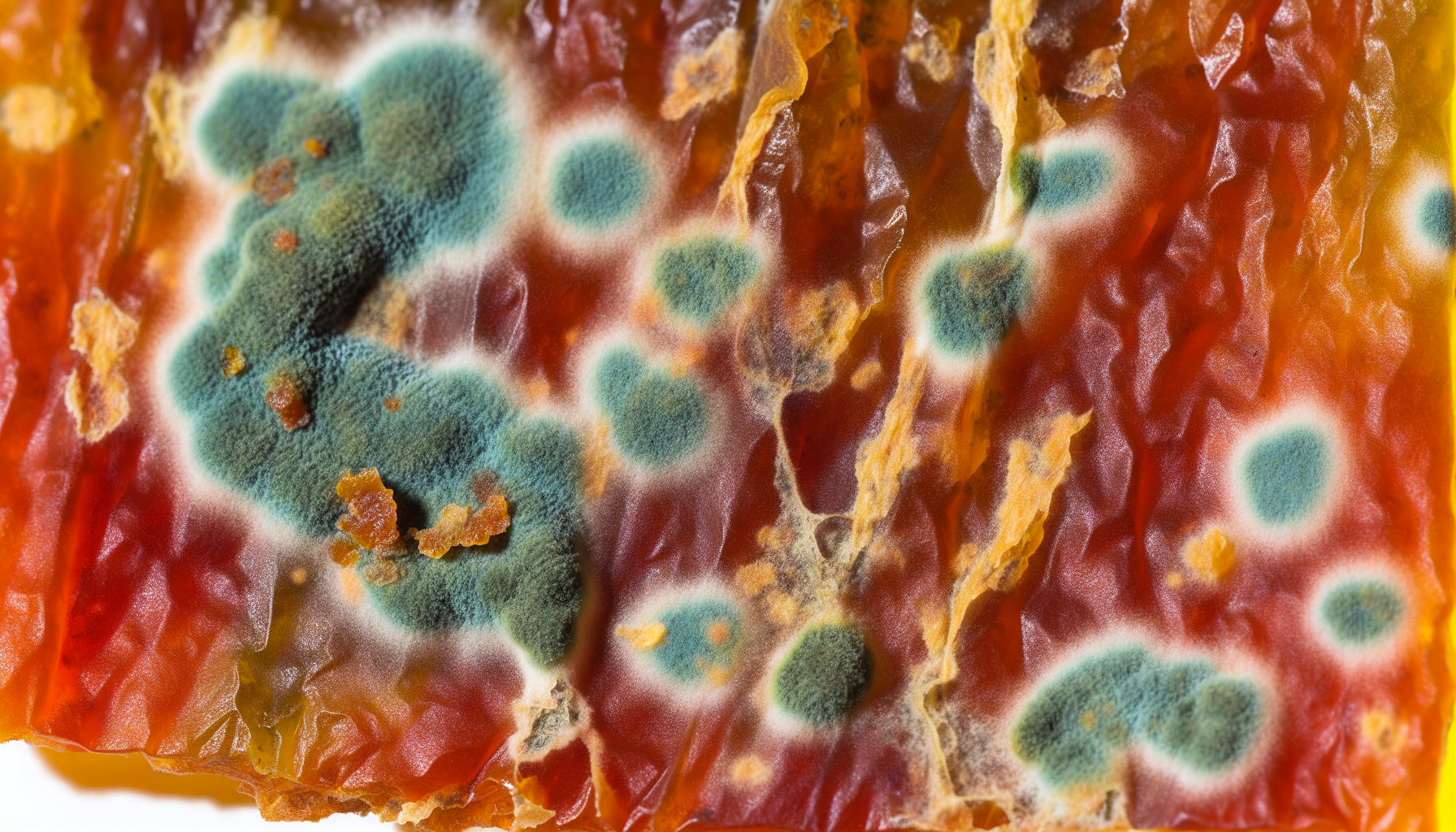 Moldy fruit leather with visible mold growth