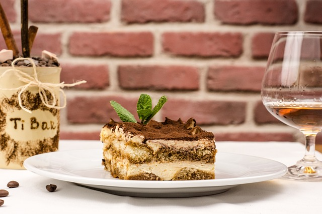 Delicious Italian tiramisu with sweet mascarpone cream, a perfect pair with French hot chocolate. 