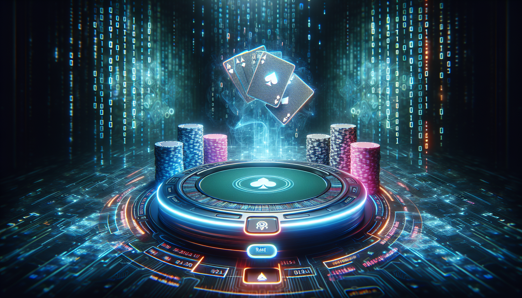 Online poker table with virtual chips and cards