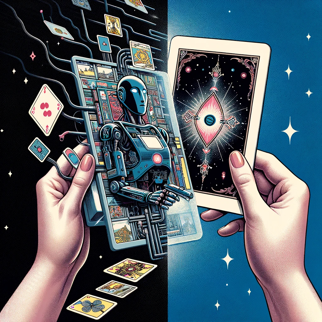 Contrast of automated and traditional tarot card interpretations.