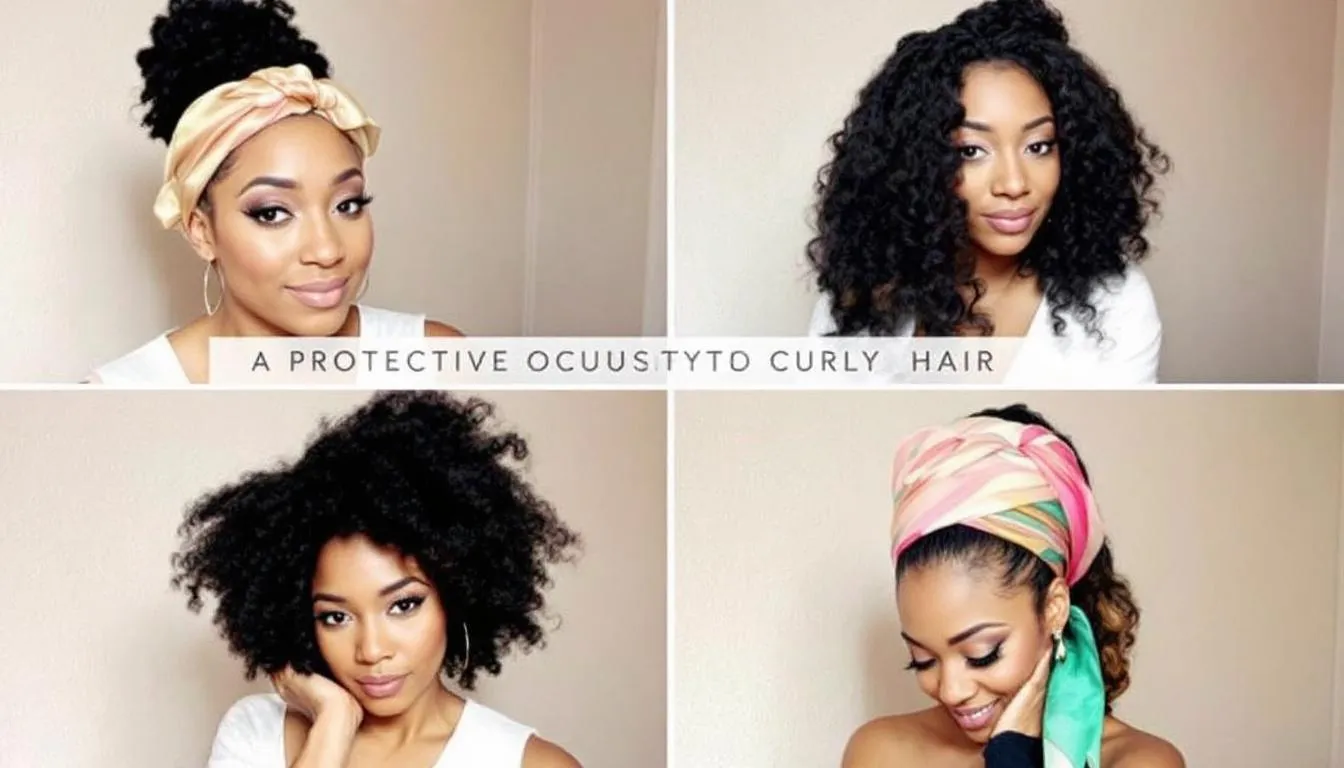 L'image présente différentes coiffures protectrices pour sublimer vos boucles, incluant des chignons, tresses et autres styles adaptés aux cheveux bouclés. Chaque coiffure est mise en valeur pour montrer comment prendre soin de votre chevelure tout en préservant l'hydratation et le volume.