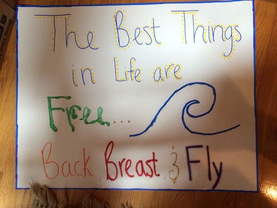 The best things in life are free: back, breast and fly poster. Image From Pinterest.Never give up poster for senior night.