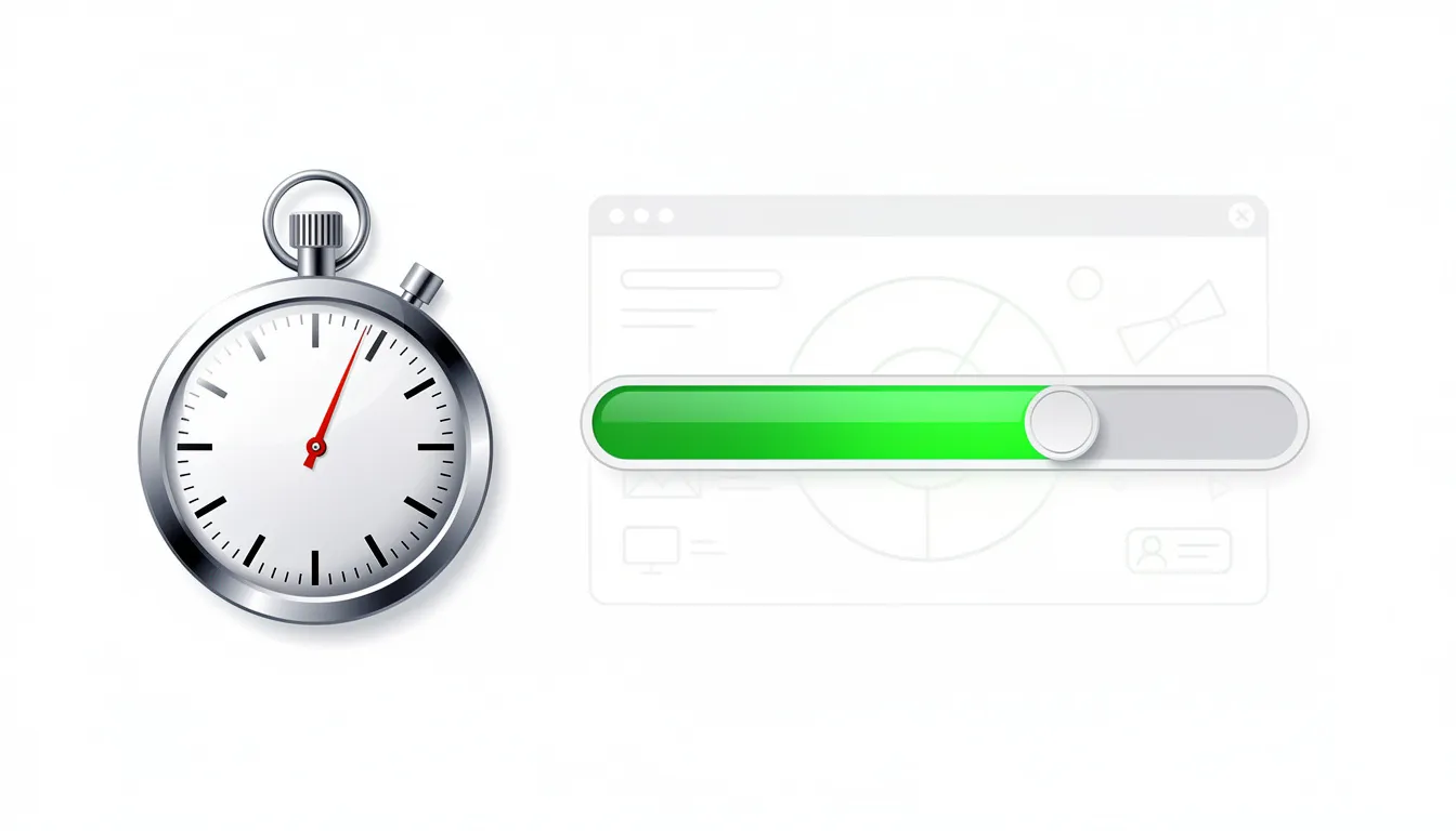 The image shows a stopwatch positioned next to a loading progress bar, symbolizing the importance of website speed performance for user experience. It highlights how cheap websites can lead to slow loading times and lost opportunities, ultimately affecting business growth and customer trust.