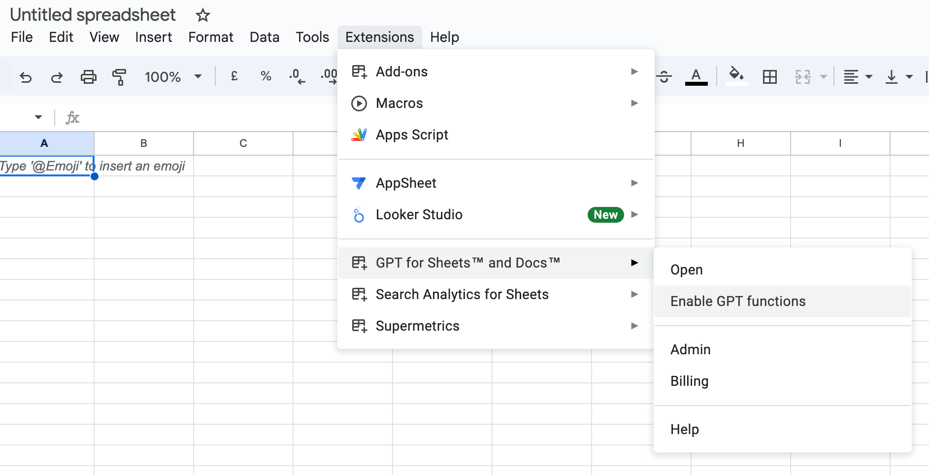 Enable GPT functions in Extensions menu