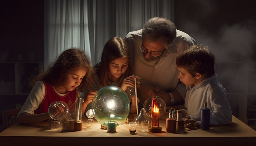 A family of homeschoolers using a subscription-based science kit to learn science