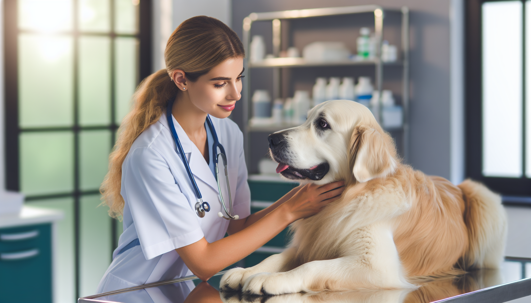 Illustration of a veterinarian examining a dog