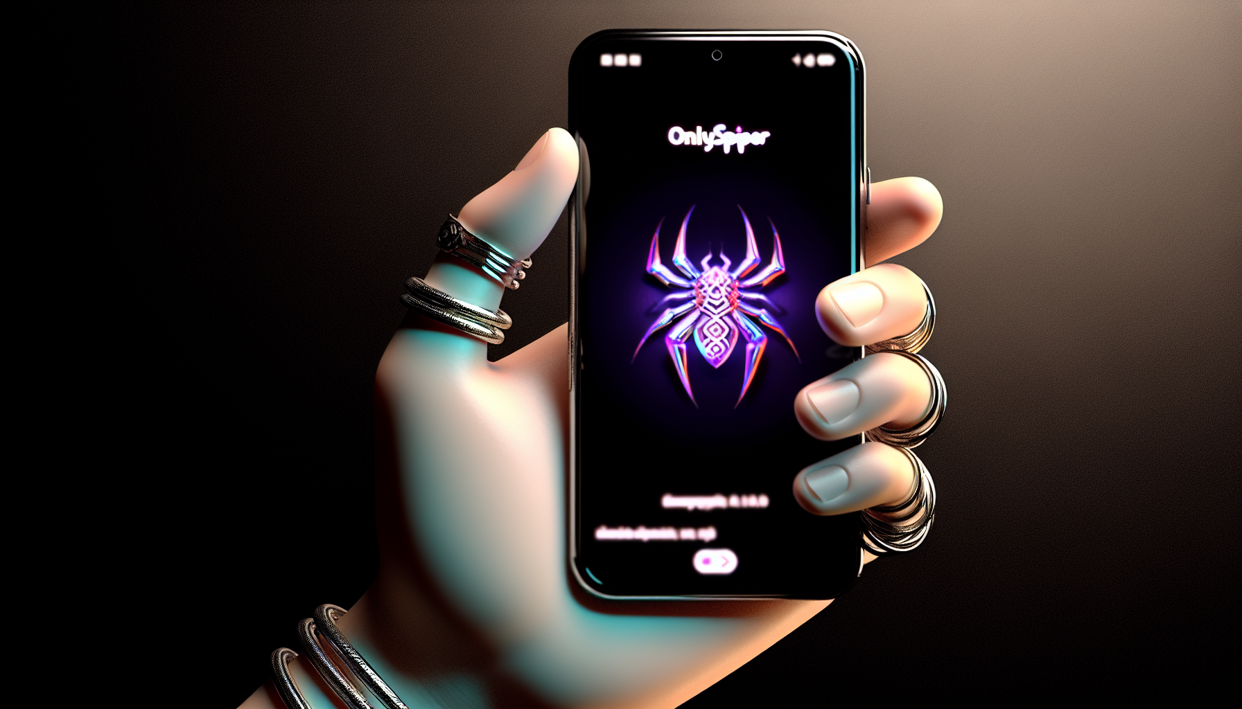 A mobile phone with the OnlySpider logo on the screen