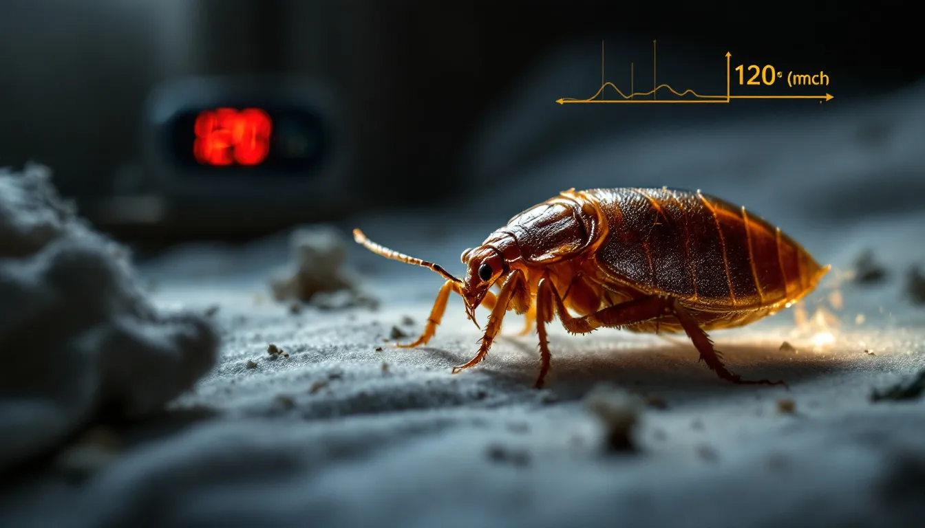A visual representation of how heat treatment kills bed bugs quickly, illustrating various stages.