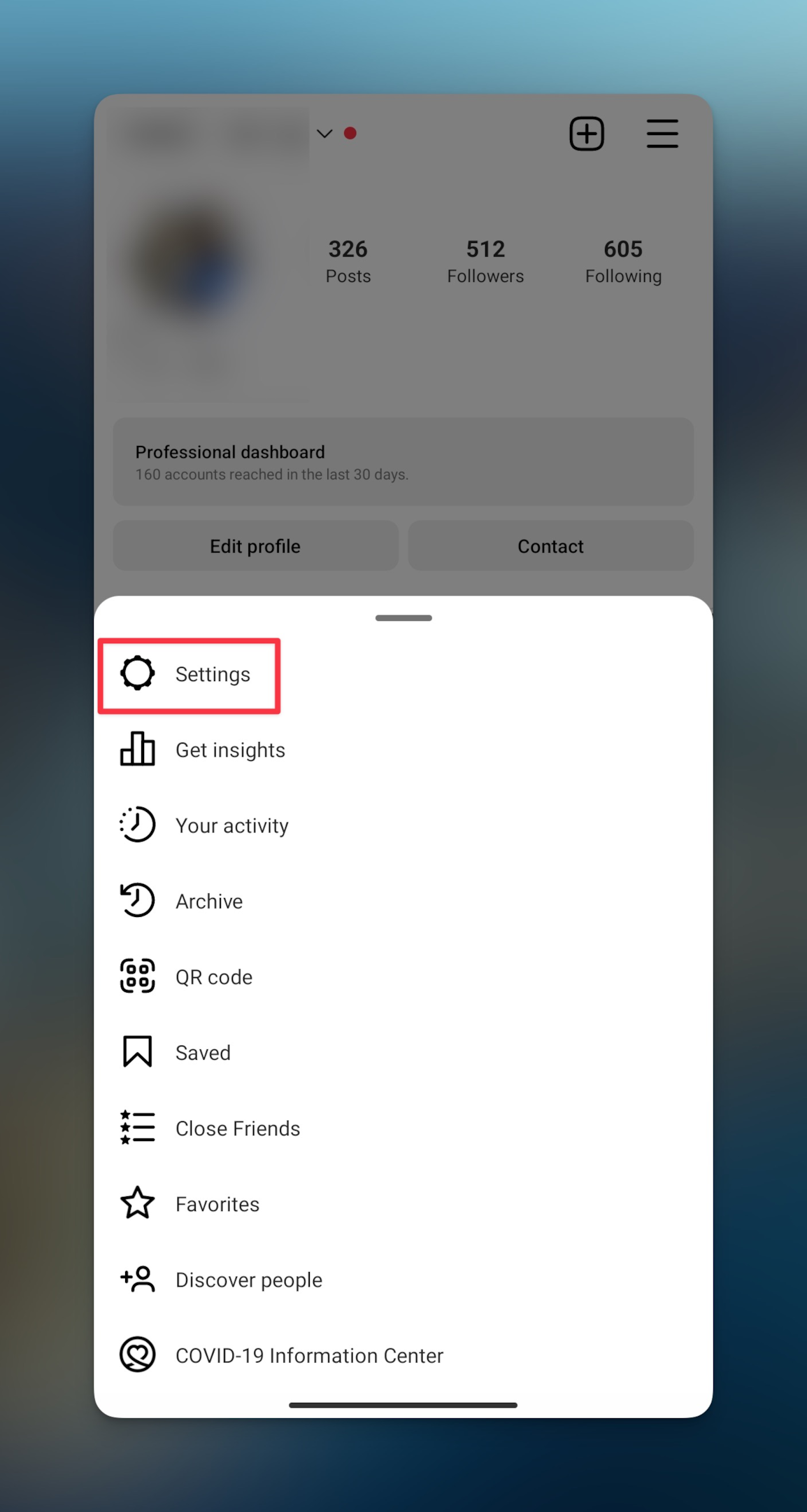 Remote.tools shows to tap on Settings to check less mobile data mode on Instagram app for android