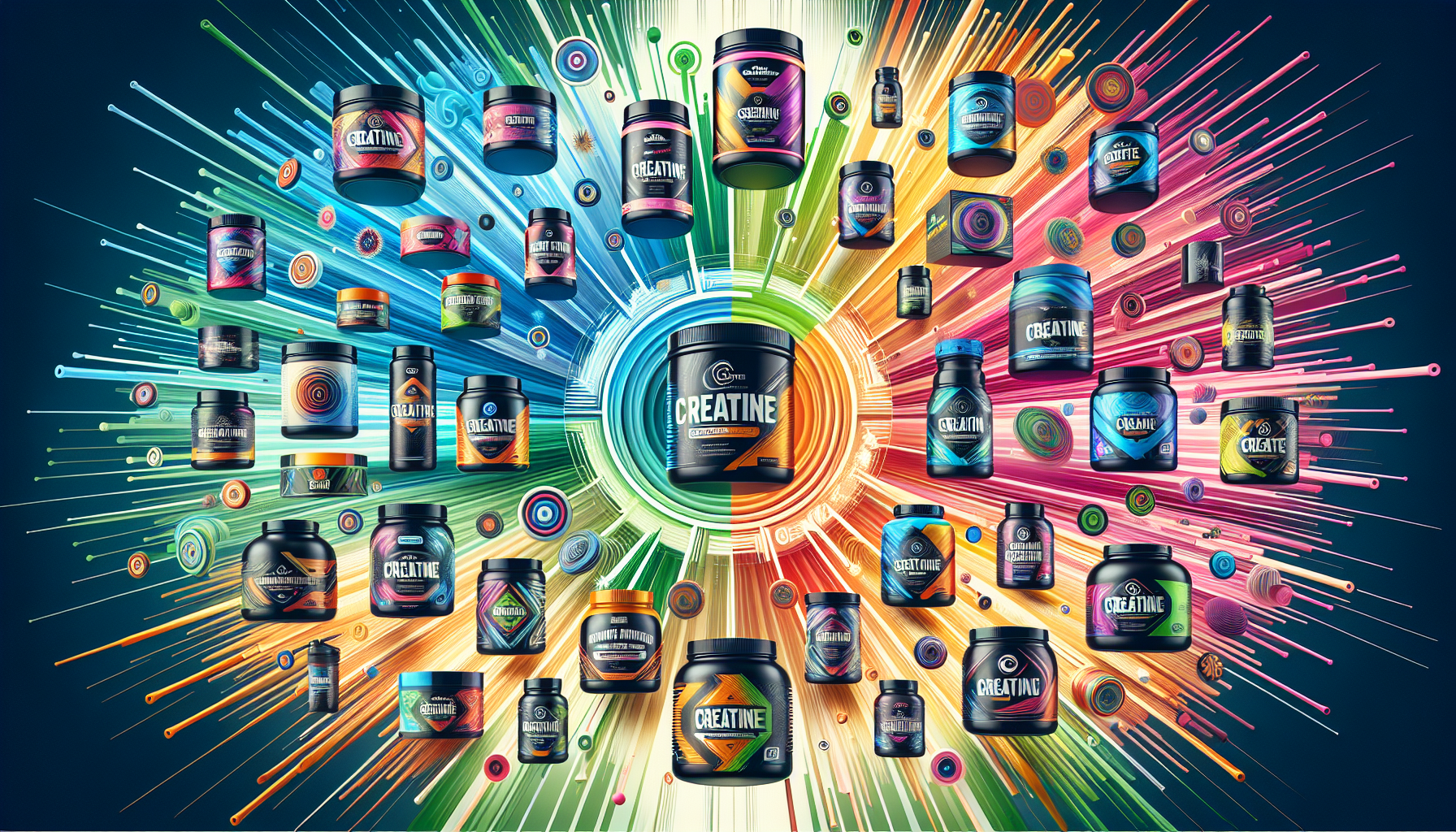 Collage of creatine supplements