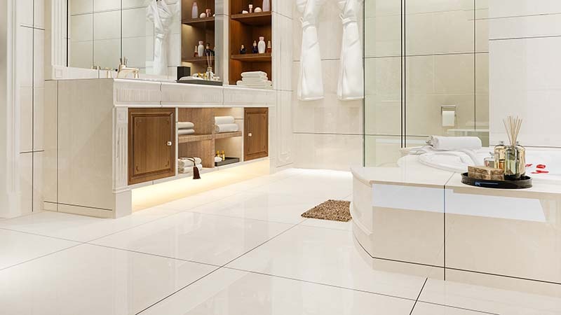 Hotel bathroom with marble flooring