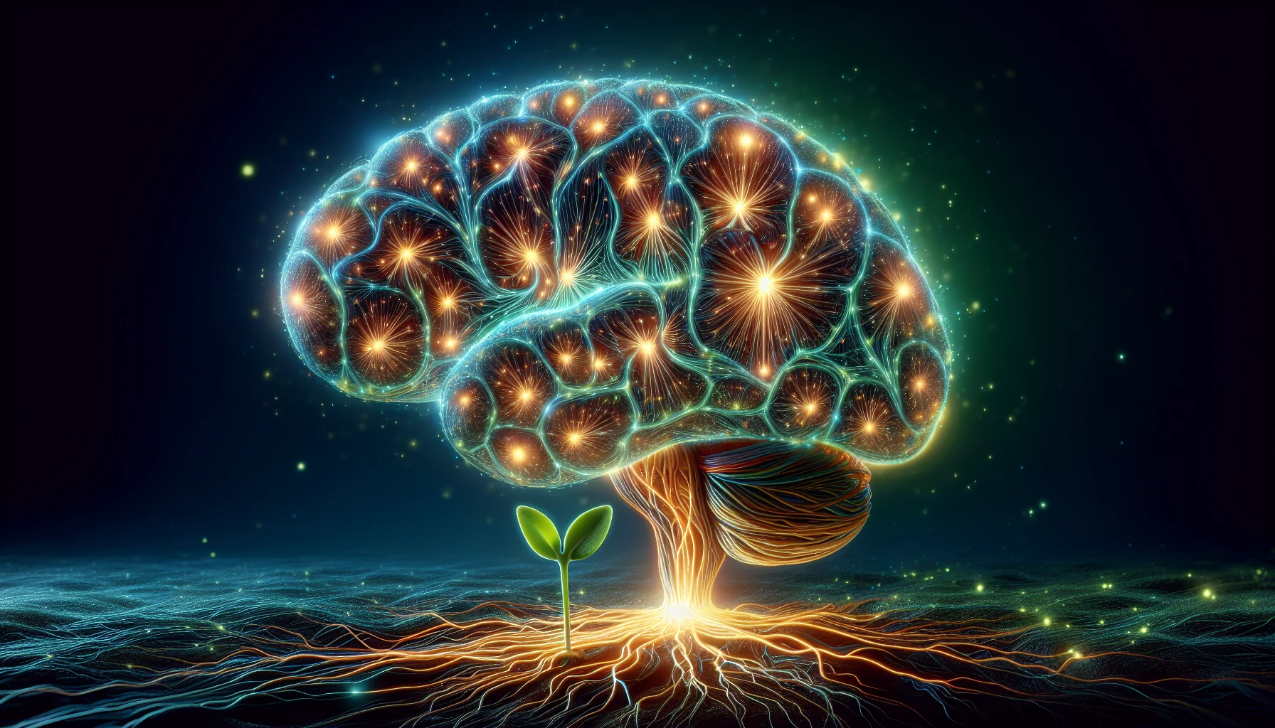 Illustration of a brain with neural connections representing the concept of brain plasticity and growth mindset