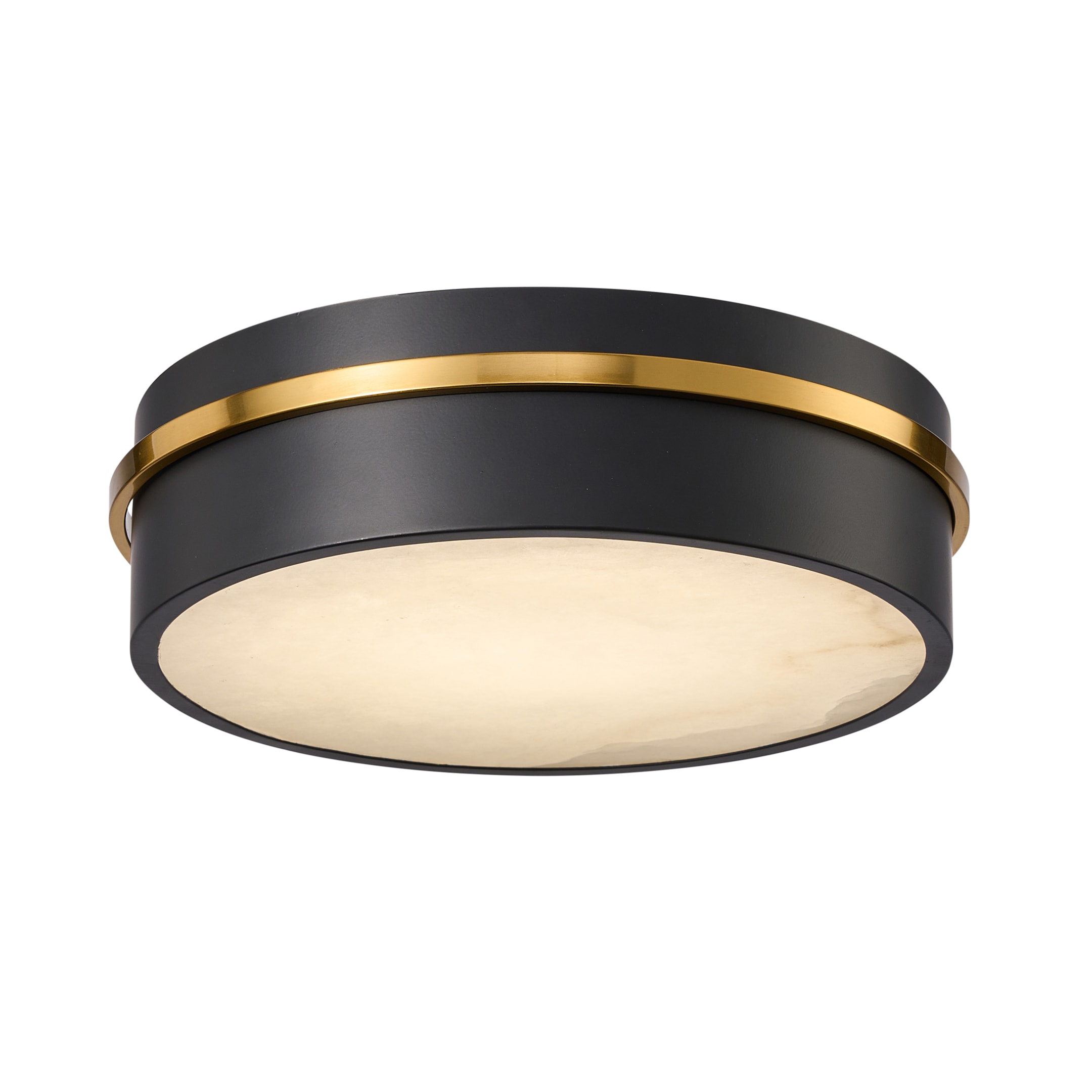 Artcraft Lighting Dax 12-Inch Integrated LED Flush Mount with black and gold finish and alabaster glass diffuser, modern ceiling light fixture