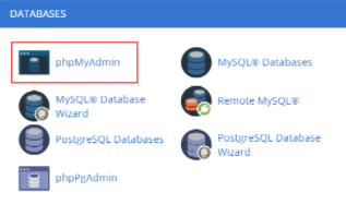 Databases screen with phpMyAdmin highlighted