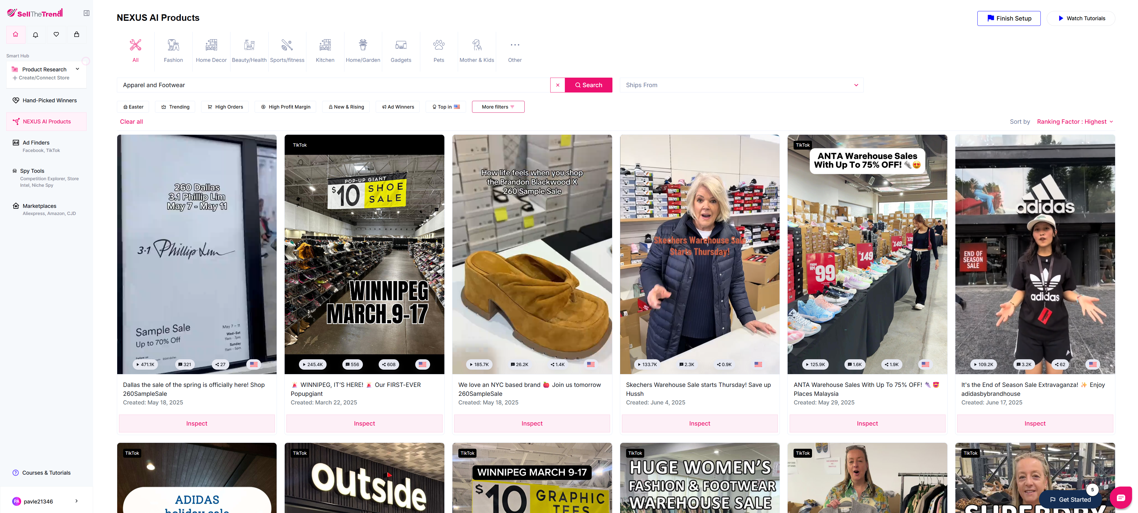 using sell the trend to find top apparel and footwear products