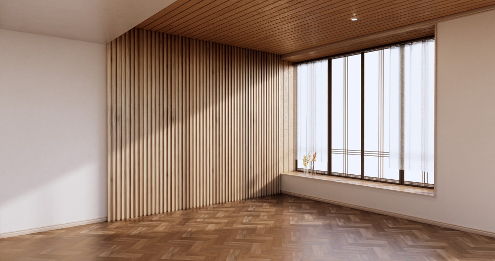 interior wood slat wall ideas for office in the corner of room