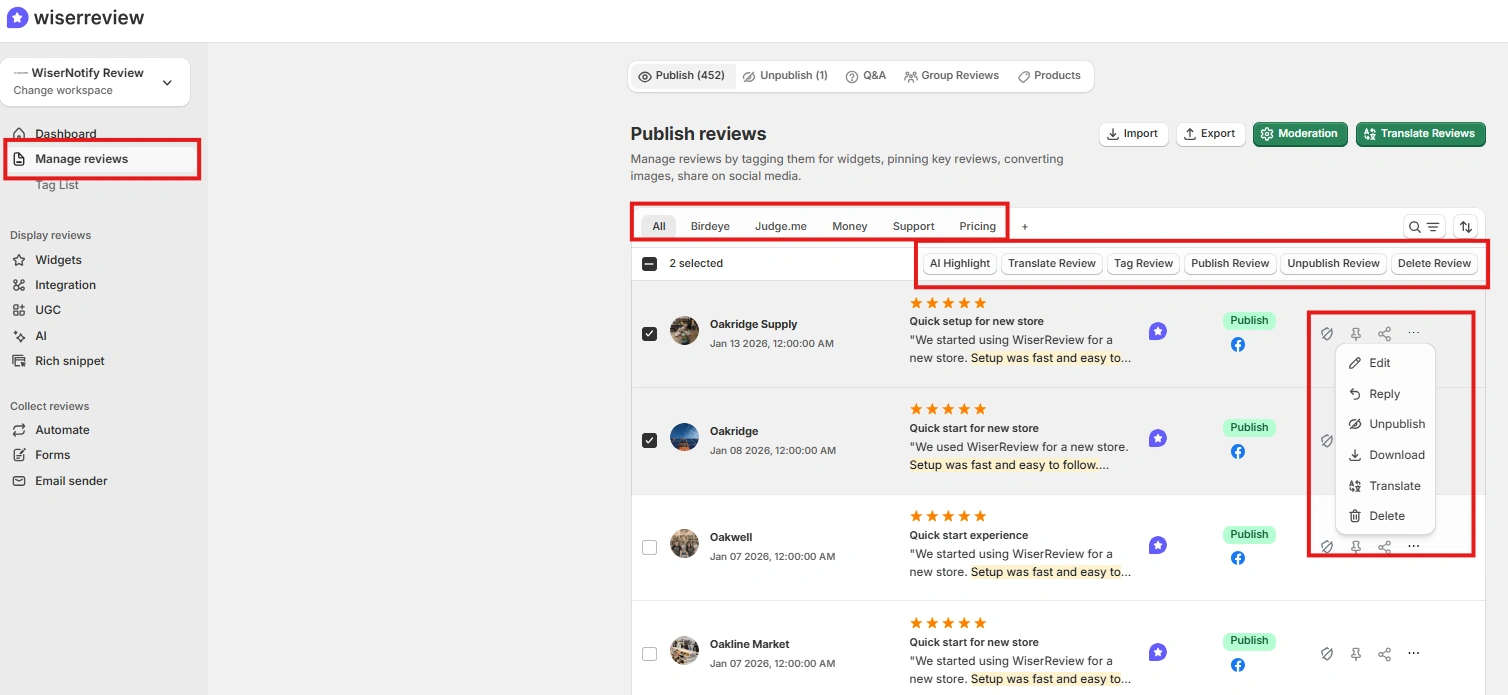 WiserReview Testimonial Management