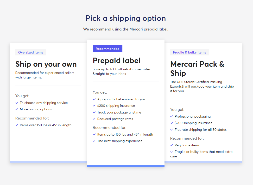 Mercari shipping options