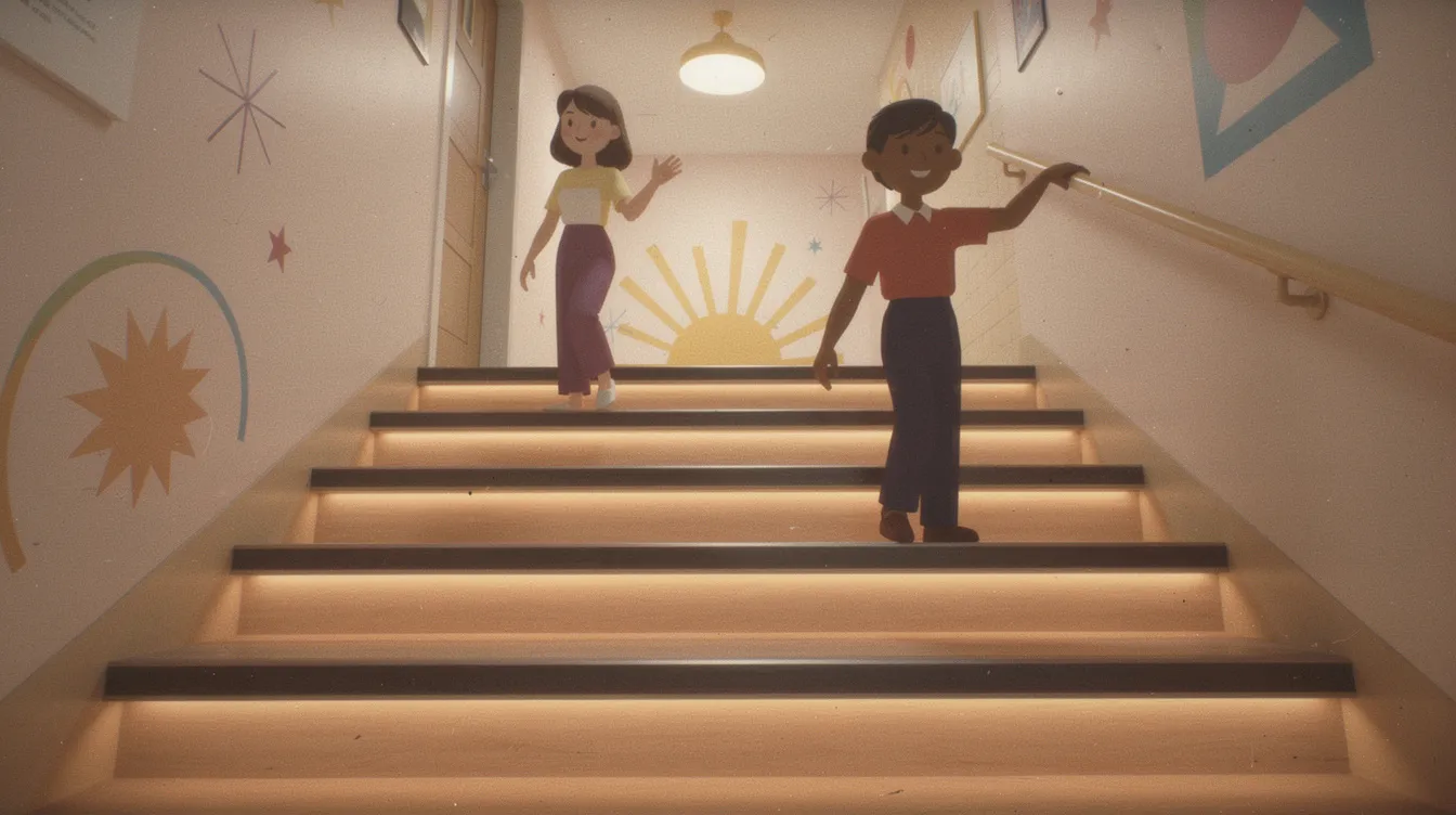 Well-lit staircase illustrating the importance of adequate lighting for safety.