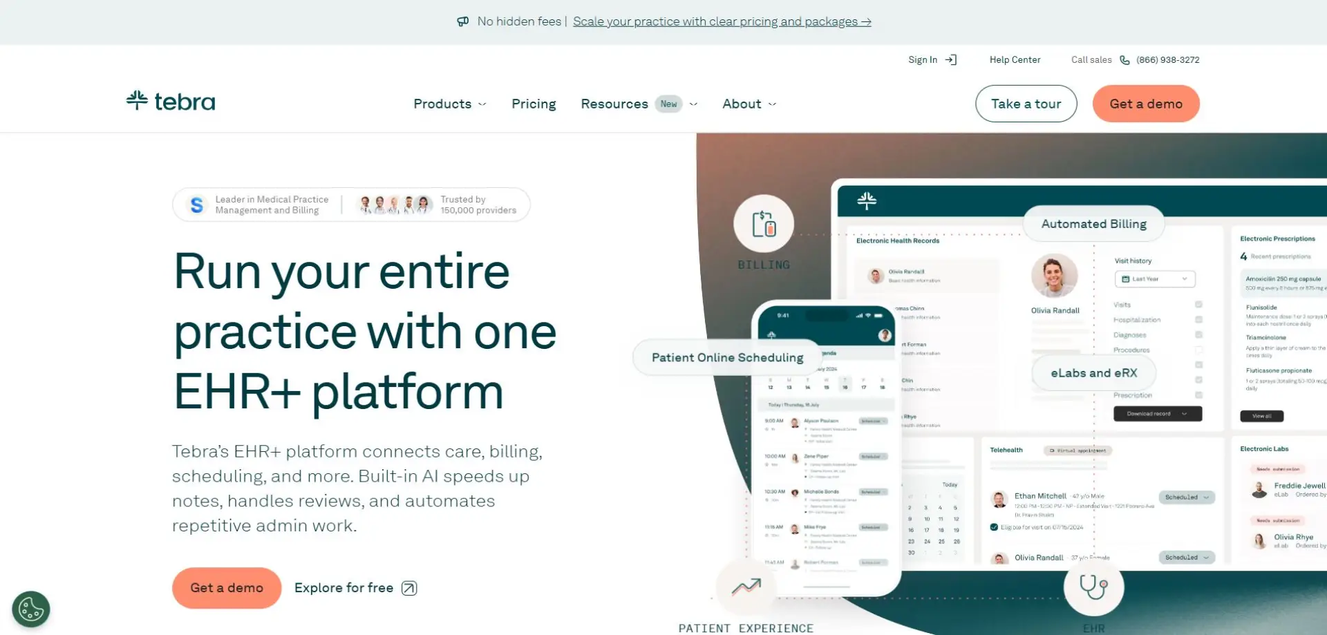 Homepage of Tebra website