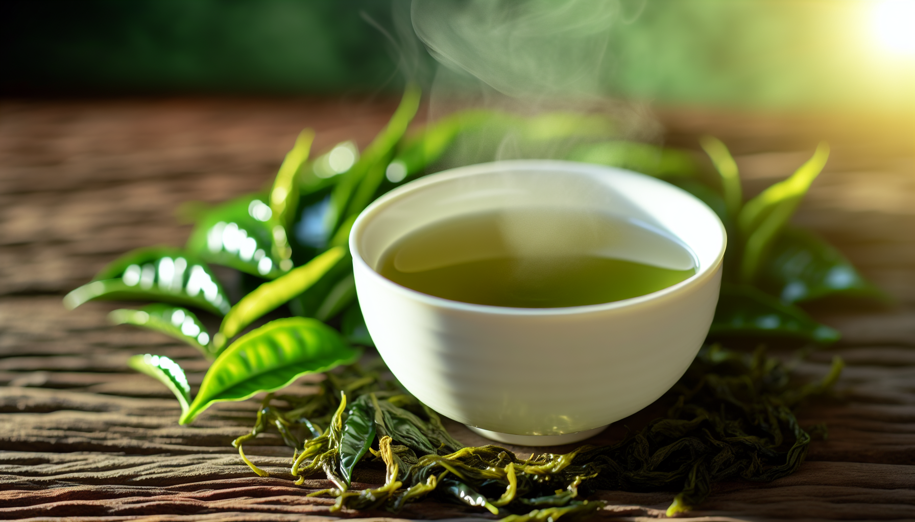 Cup of green tea with fresh leaves, a natural remedy for colon cancer