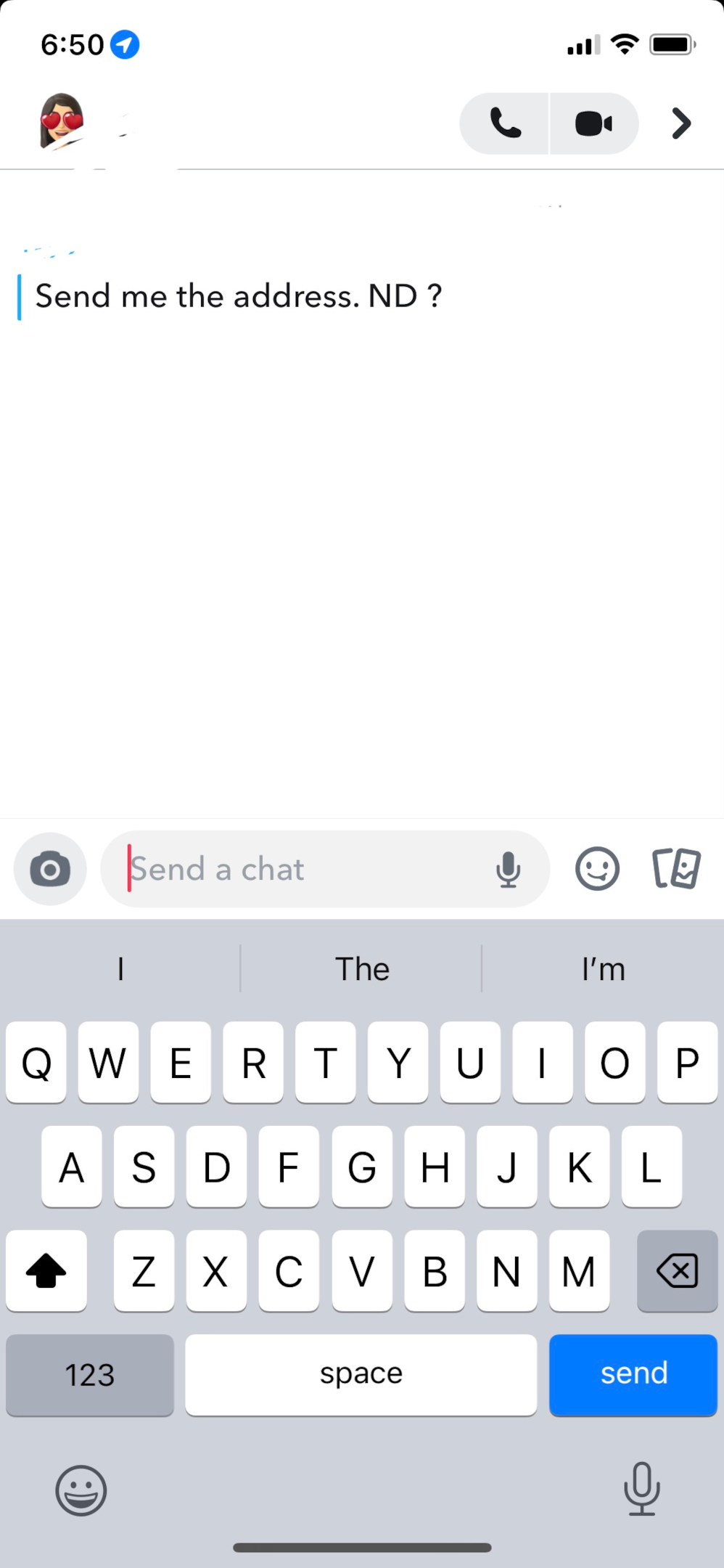 Screenshot of receiving ND in a Snapchat chat example