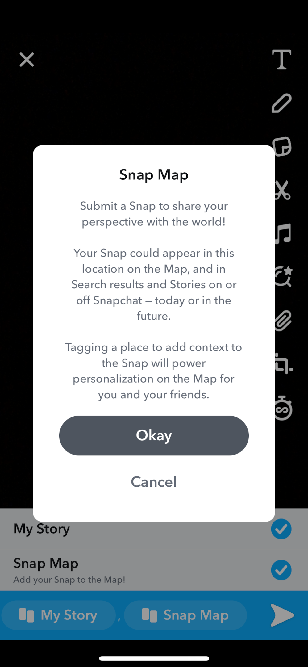 Screenshot of snap map update location