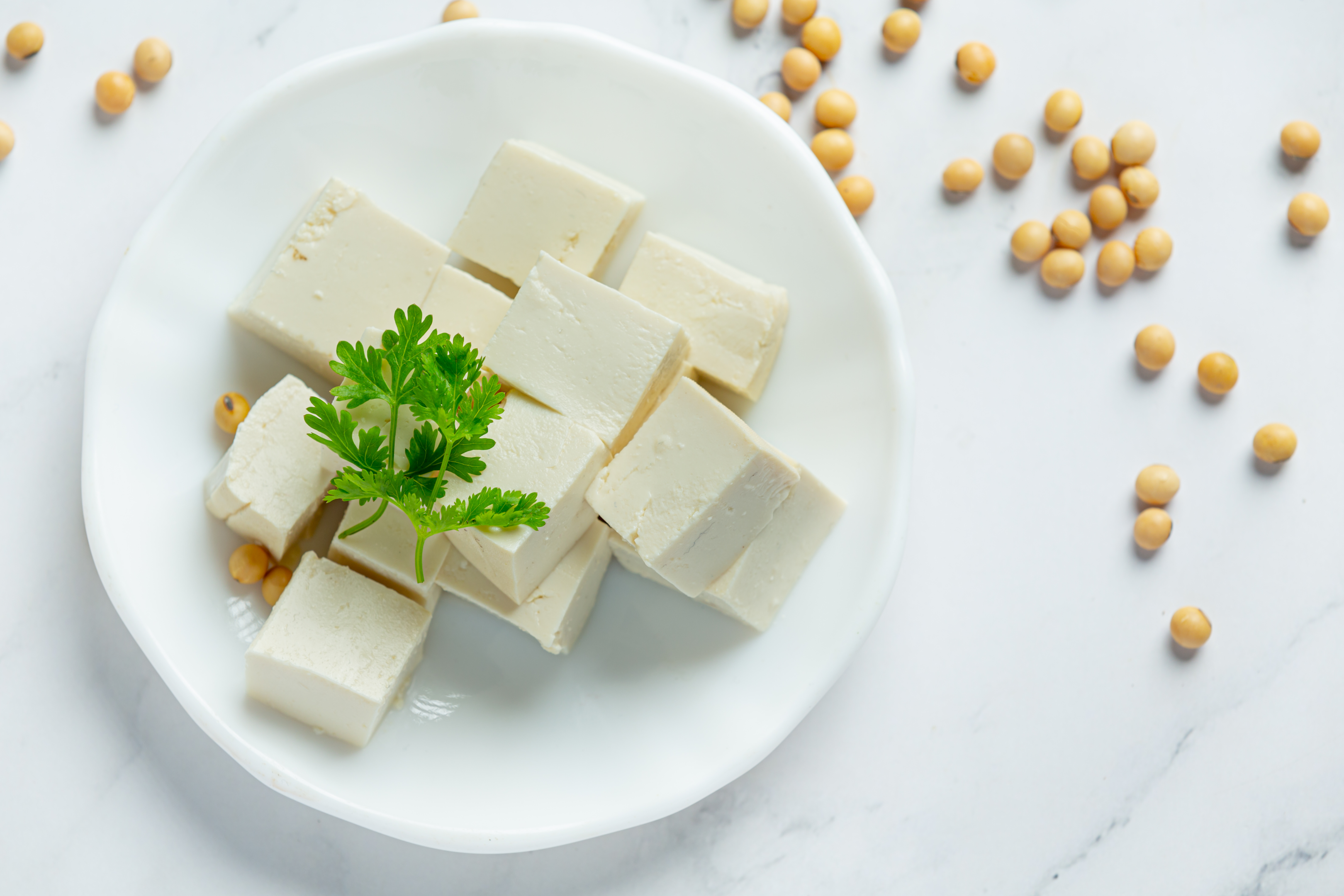 Raw paneer cubes arranged on a plate, prepared for marination to make delicious paneer butter masala.