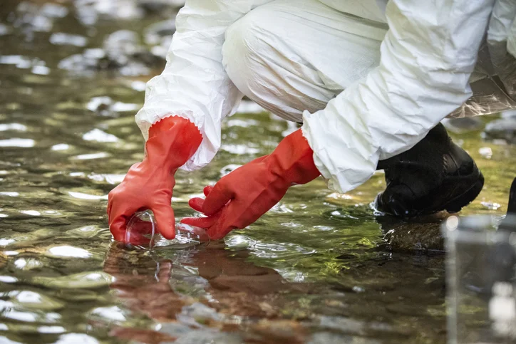 A person getting water sample for quality testing