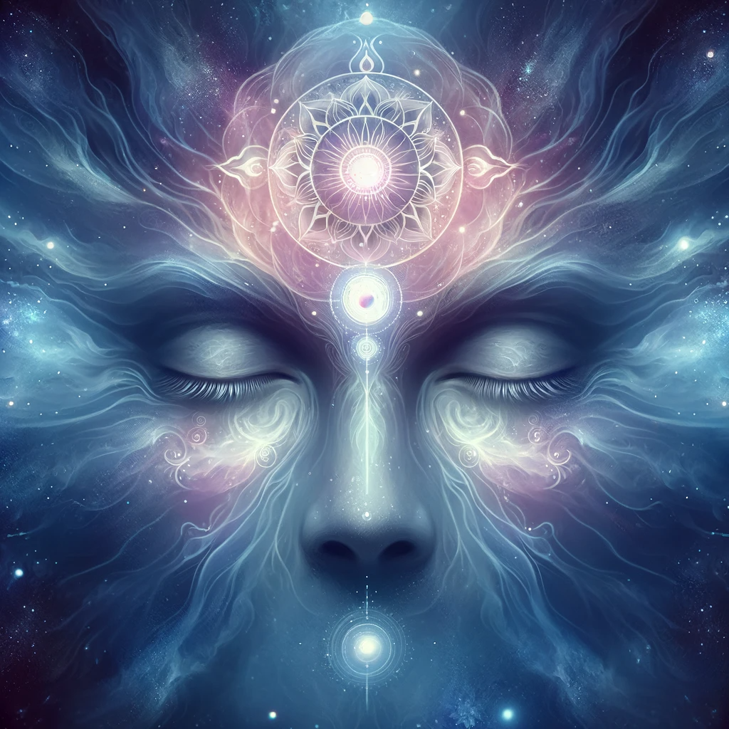 "Delve into the depths of intuition with this celestial illustration of the Third Eye Chakra (Ajna Chakra). Positioned between the brows, it represents the gateway to inner knowledge and deep insight, with ethereal hues and mystical light that symbolize the awakening of the mind's eye to higher consciousness."