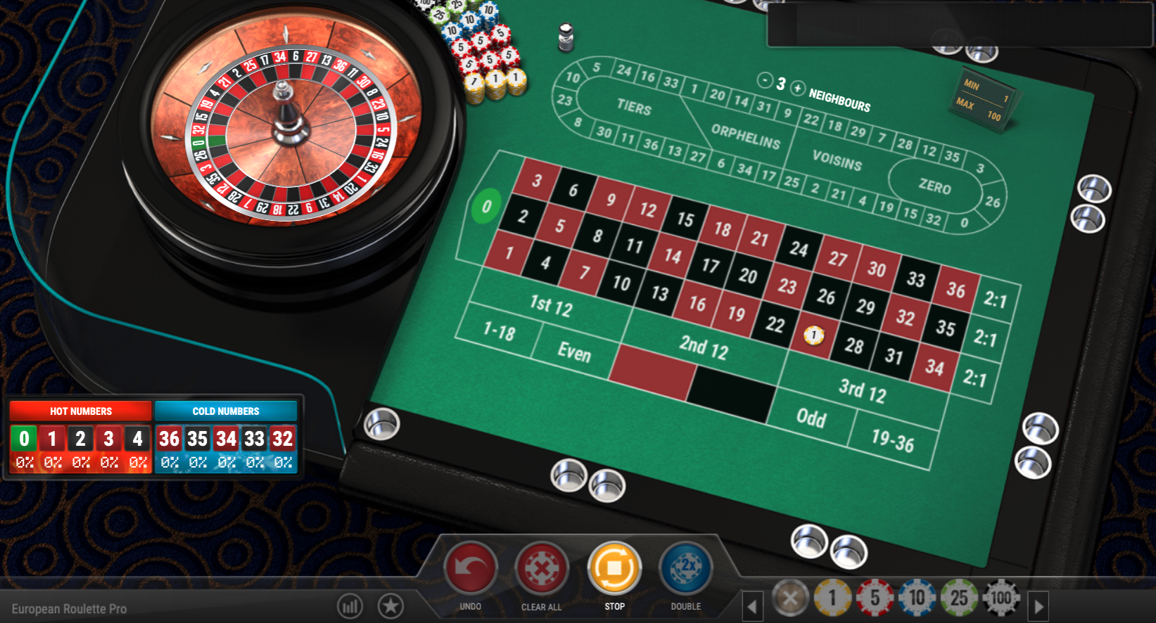 European Roulette online casino game with roulette wheel and betting table