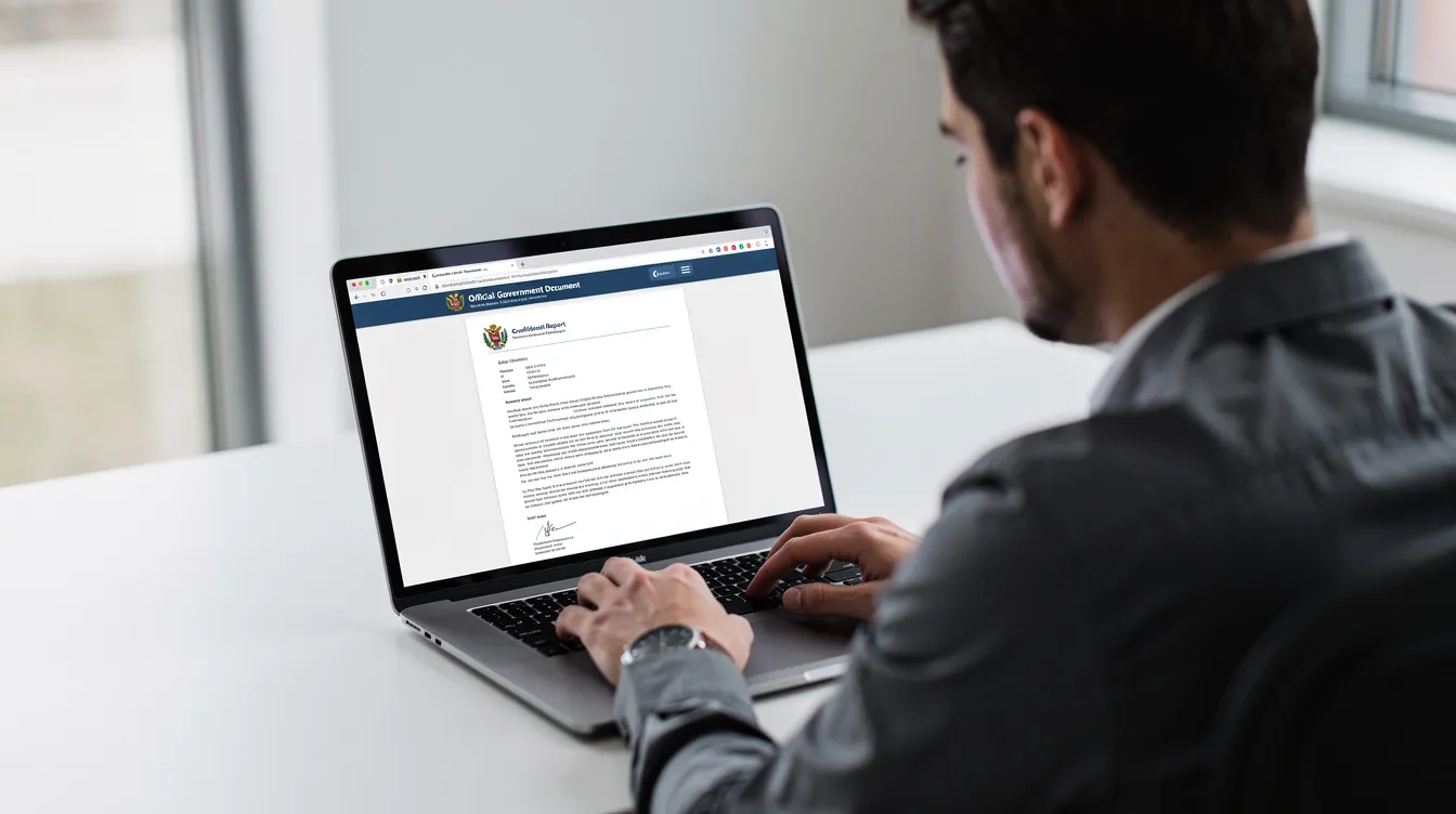 e4d88023 e377 4945 895f 73265adaa7ca A person is intently examining official government documents displayed on a laptop screen, likely related to their eligibility for financial assistance through the Pradhan Mantri Mudra Yojana. This process may involve assessing their satisfactory credit track record and previous loans to determine the maximum loan amount for their micro enterprise.