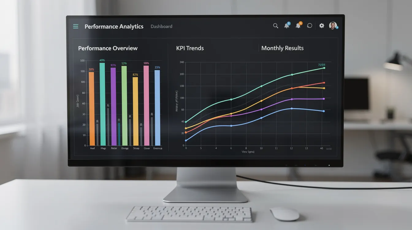 The image displays a performance dashboard on a monitor screen, featuring various bar charts and line graphs that visualize key metrics related to training deep learning models. The dashboard likely includes insights on model parameters, gradient calculations, and performance evaluations, essential for understanding the efficiency of computational graphs and training processes.