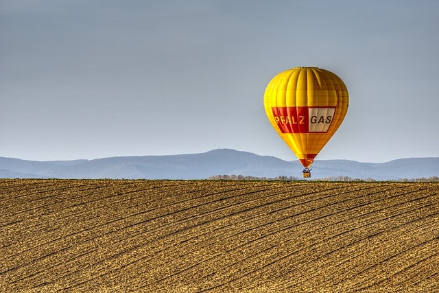 balloon, hot air balloon, field