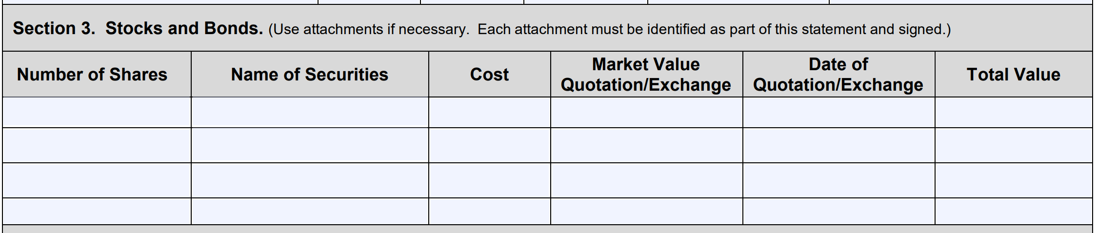 SBA personal financial statement, 