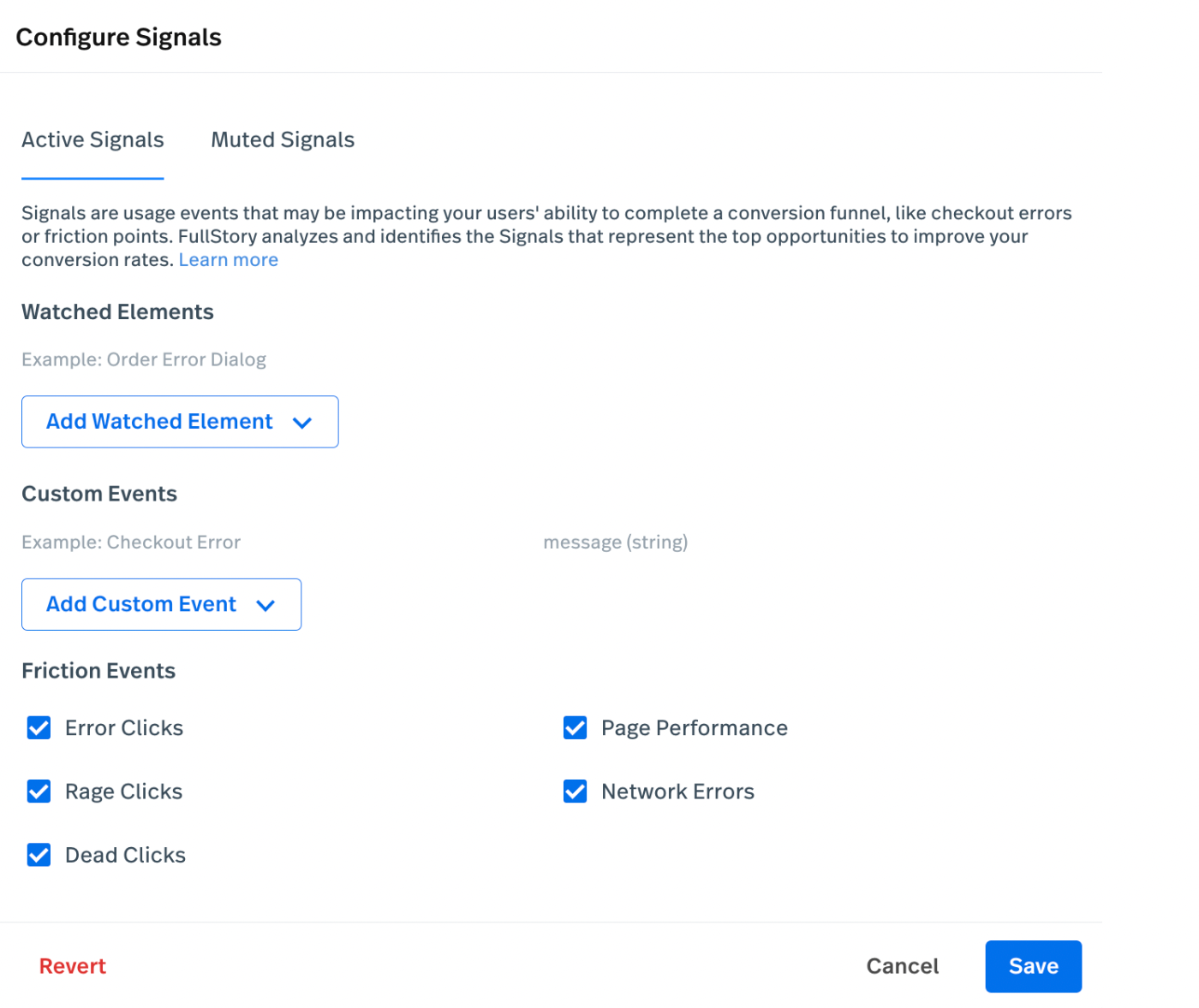 Configure signals in Fullstory