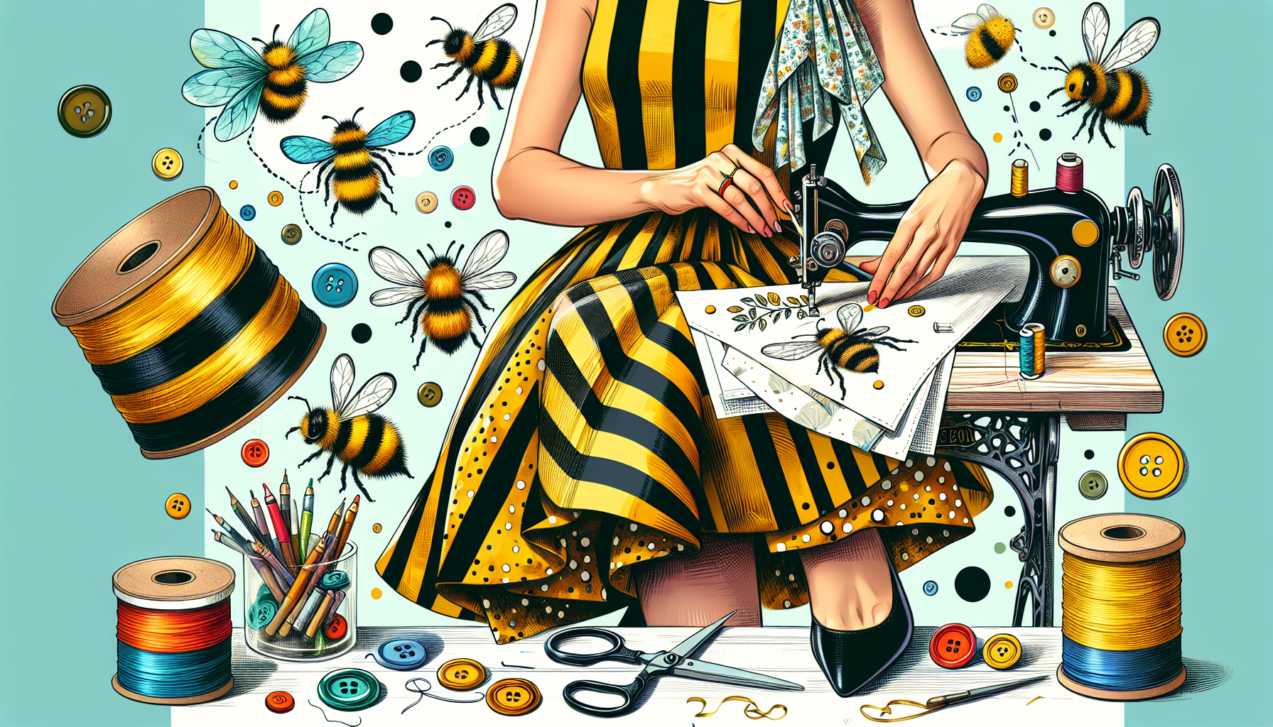 DIY bee-themed retro fashion